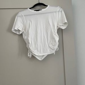 Short-Sleeved White Veronica Beard T Shirt with Ruching